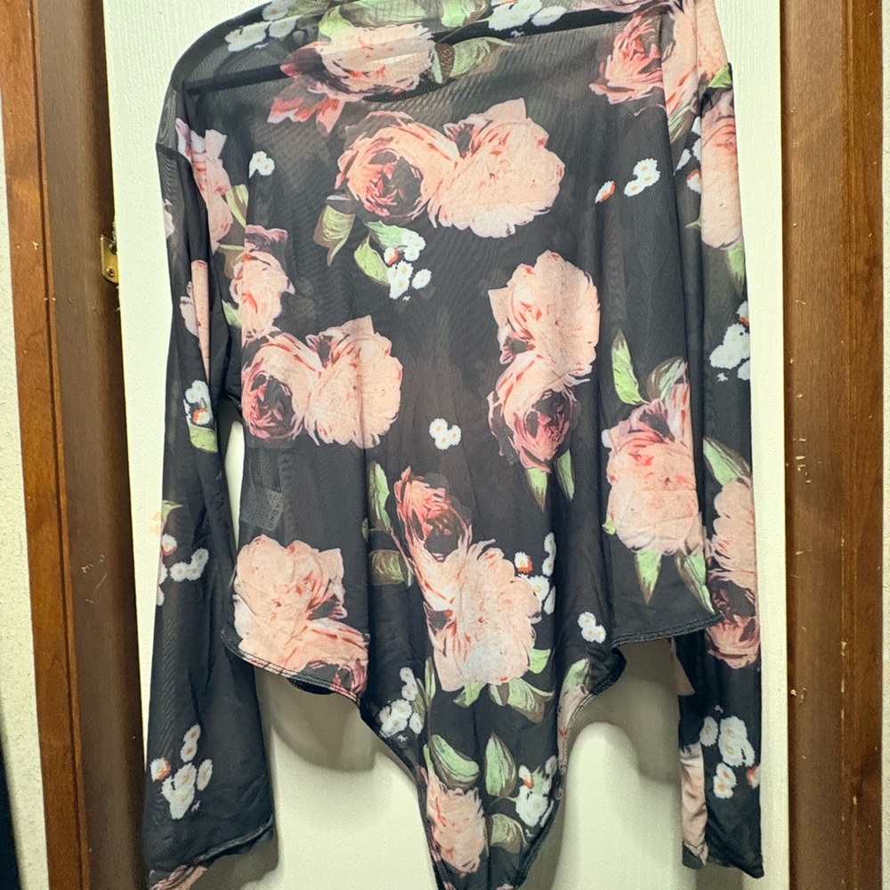 Sheer Floral Mesh Bodysuit | Long Sleeve | Romantic Rose Print